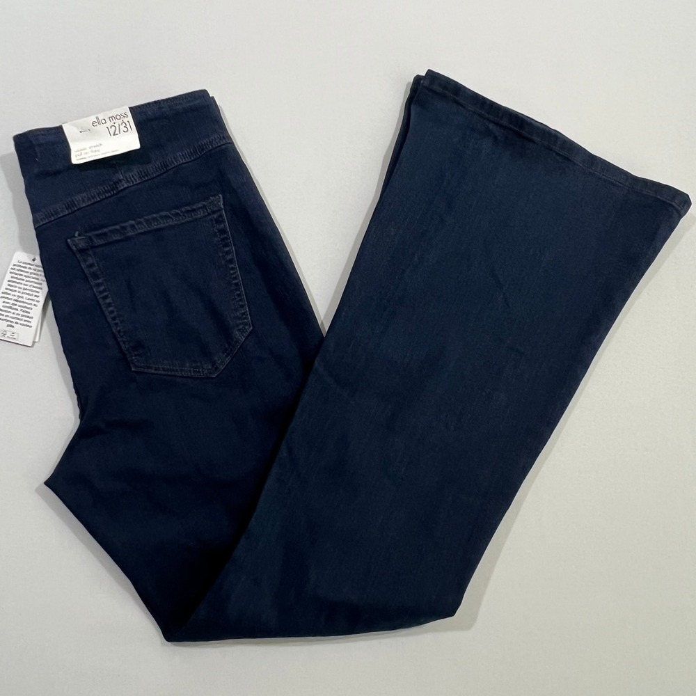 Ella Moss Flare Jeans 12/31 NWT Dark Wash Pull On Elastic Waist Denim Pants Blue